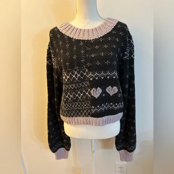 Free People Snow Globe Pullover Sweater in Onyx Combo XL NWT